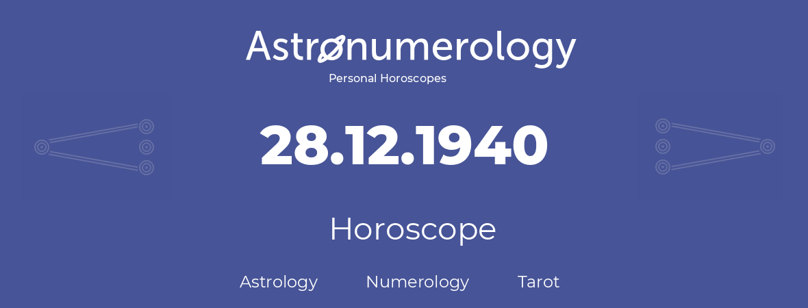 Horoscope for birthday (born day): 28.12.1940 (December 28, 1940)