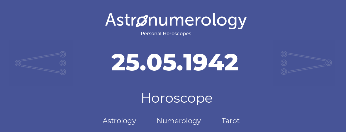 Horoscope for birthday (born day): 25.05.1942 (May 25, 1942)