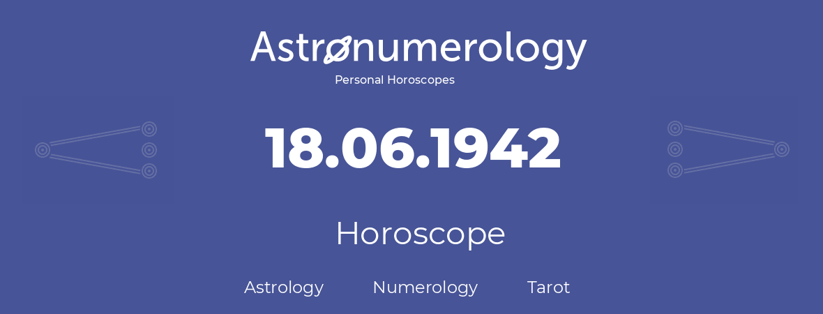 Horoscope for birthday (born day): 18.06.1942 (June 18, 1942)