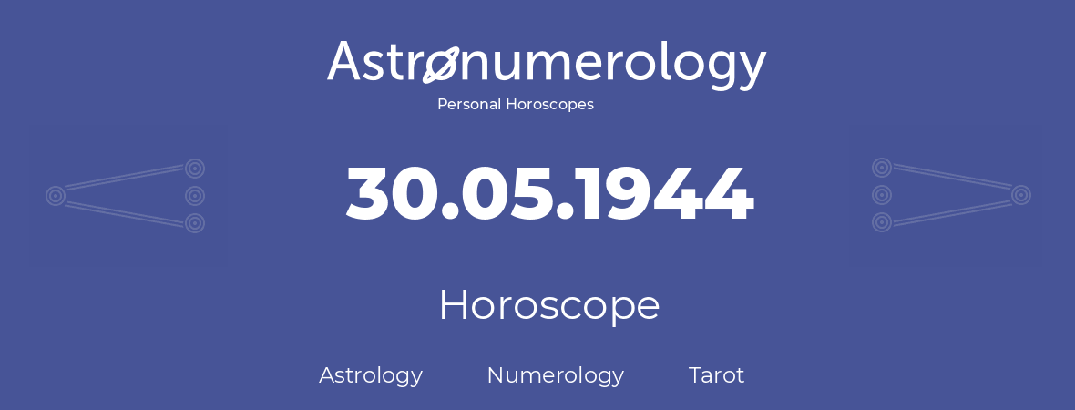 Horoscope for birthday (born day): 30.05.1944 (May 30, 1944)