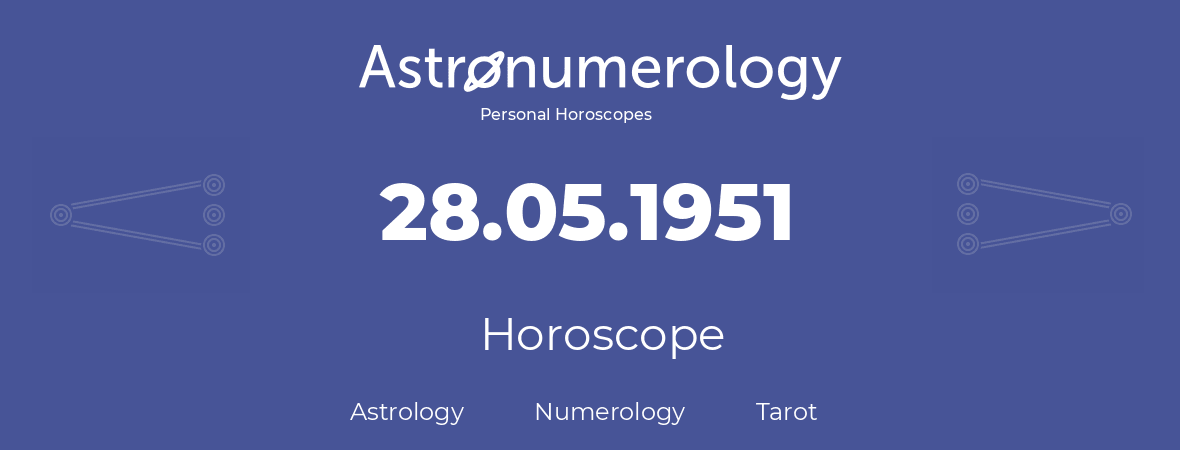 Horoscope for birthday (born day): 28.05.1951 (May 28, 1951)