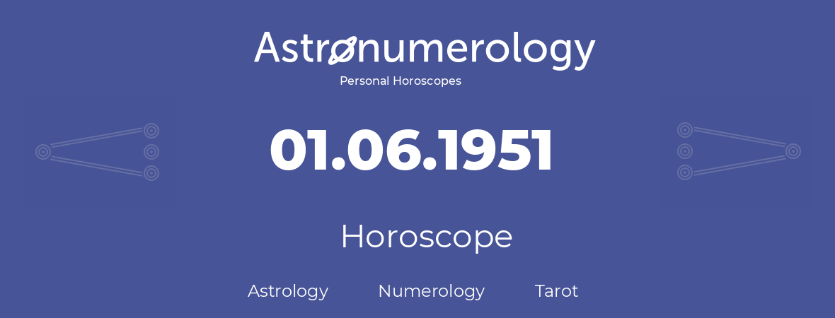 Horoscope for birthday (born day): 01.06.1951 (June 1, 1951)