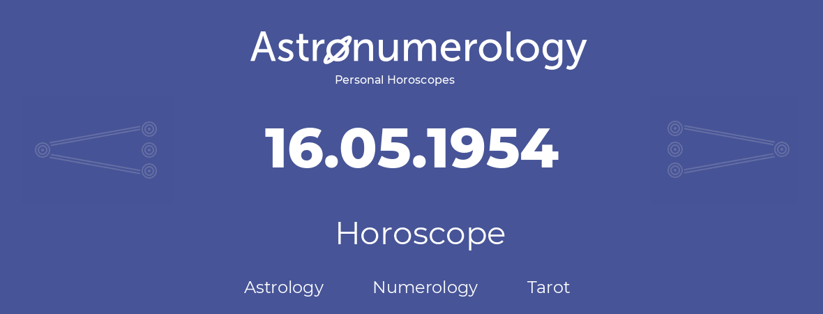 Horoscope for birthday (born day): 16.05.1954 (May 16, 1954)
