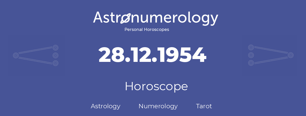 Horoscope for birthday (born day): 28.12.1954 (December 28, 1954)