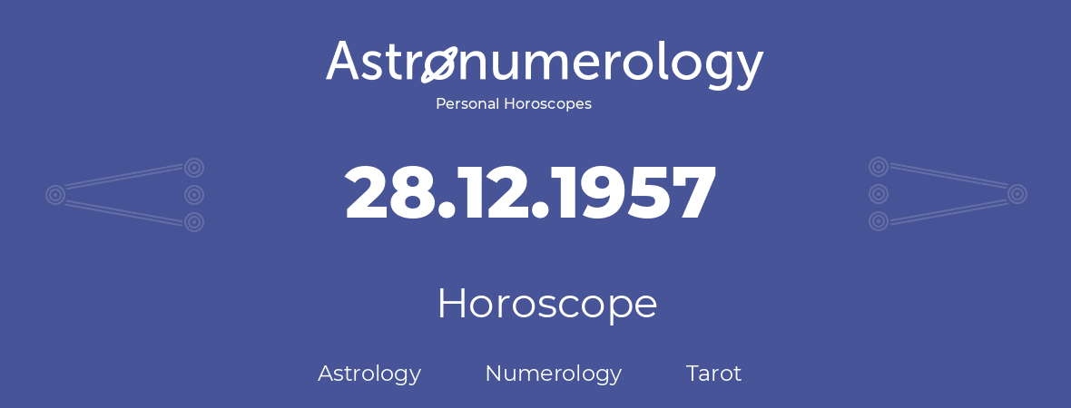 Horoscope for birthday (born day): 28.12.1957 (December 28, 1957)