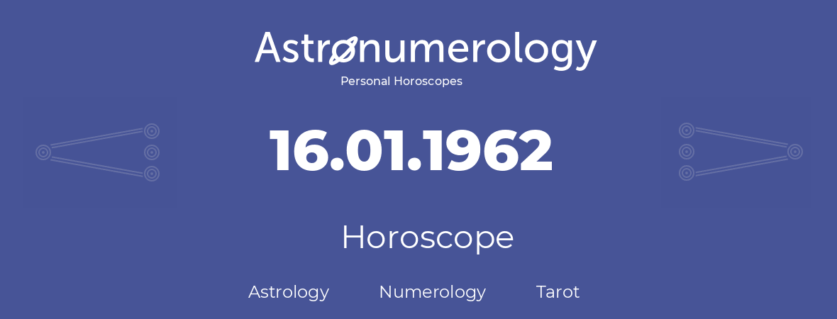 Horoscope for birthday (born day): 16.01.1962 (January 16, 1962)