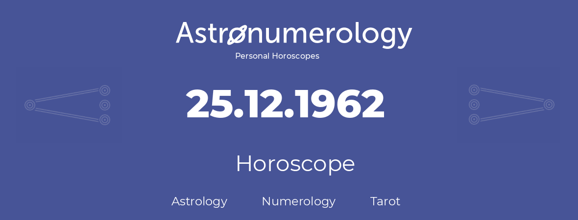 Horoscope for birthday (born day): 25.12.1962 (December 25, 1962)