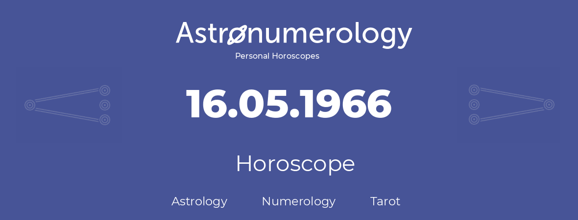 Horoscope for birthday (born day): 16.05.1966 (May 16, 1966)