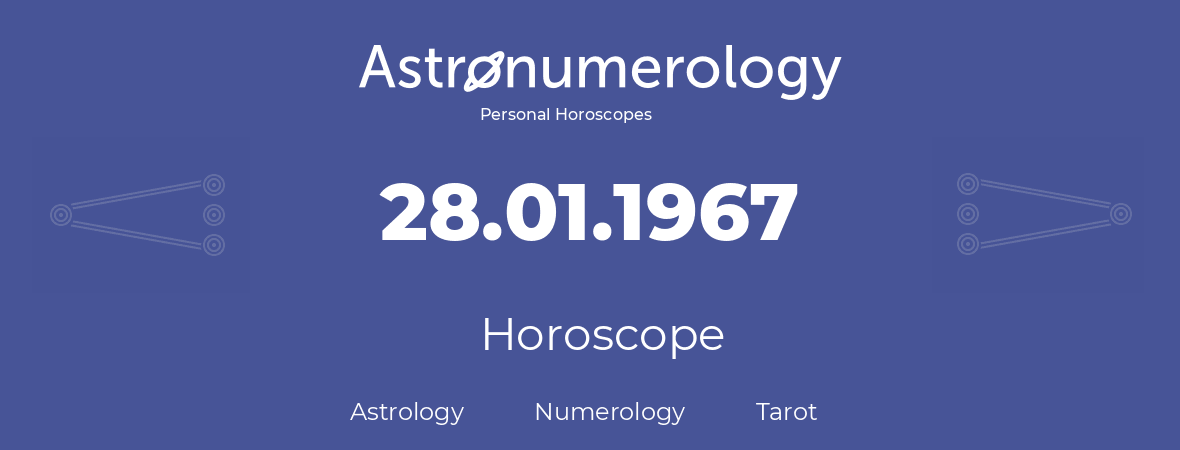 Horoscope for birthday (born day): 28.01.1967 (January 28, 1967)