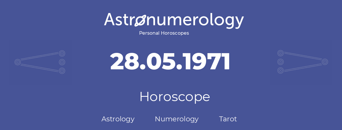 Horoscope for birthday (born day): 28.05.1971 (May 28, 1971)