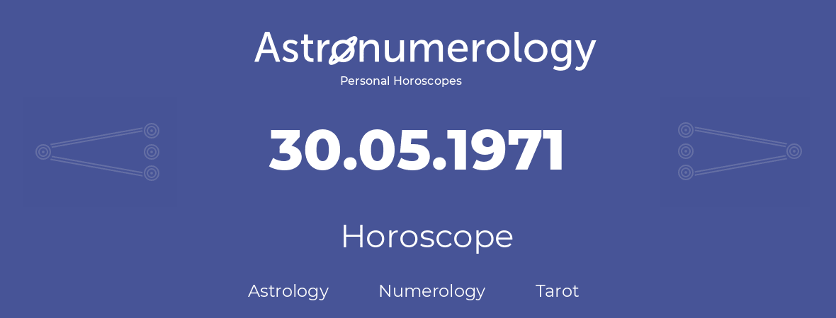 Horoscope for birthday (born day): 30.05.1971 (May 30, 1971)