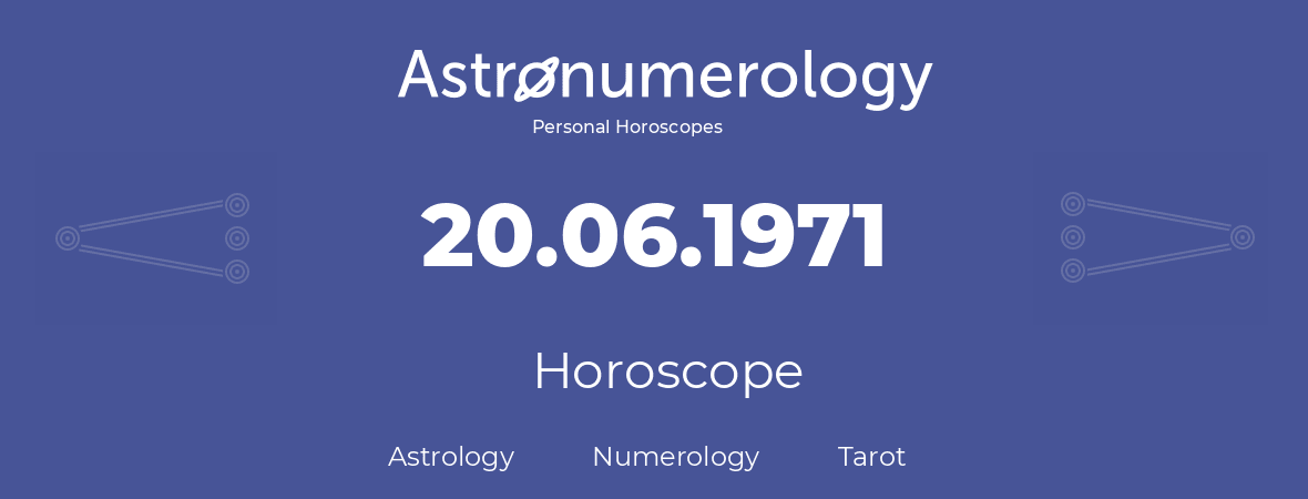 Horoscope for birthday (born day): 20.06.1971 (June 20, 1971)