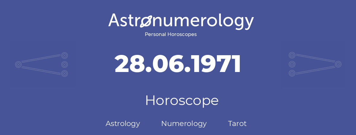 Horoscope for birthday (born day): 28.06.1971 (June 28, 1971)