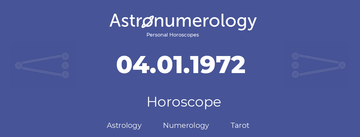 Horoscope for birthday (born day): 04.01.1972 (January 04, 1972)