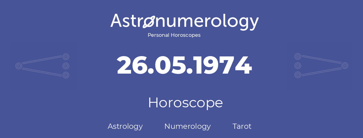 Horoscope for birthday (born day): 26.05.1974 (May 26, 1974)