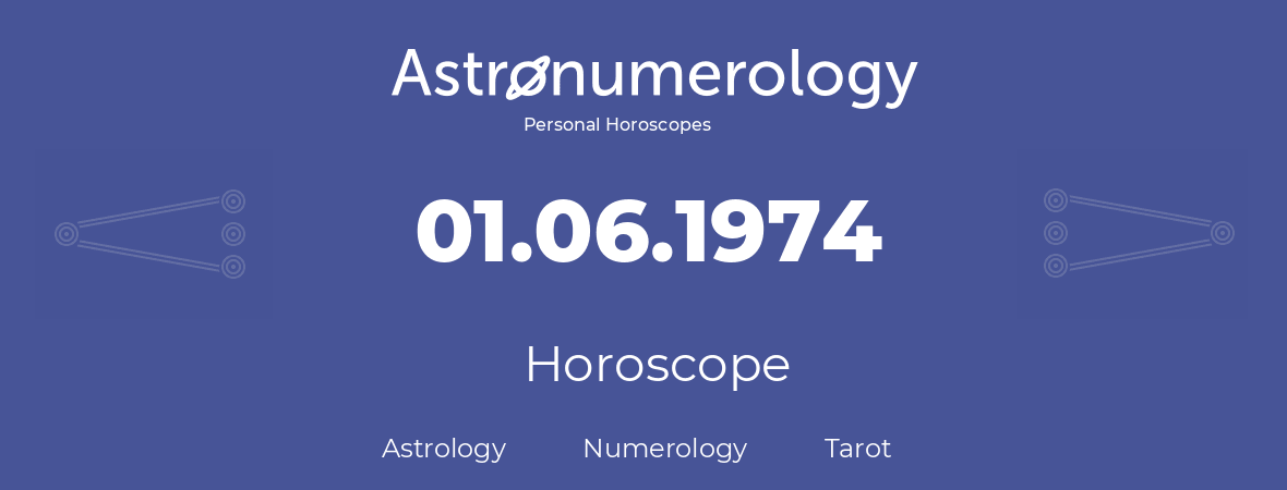 Horoscope for birthday (born day): 01.06.1974 (June 31, 1974)
