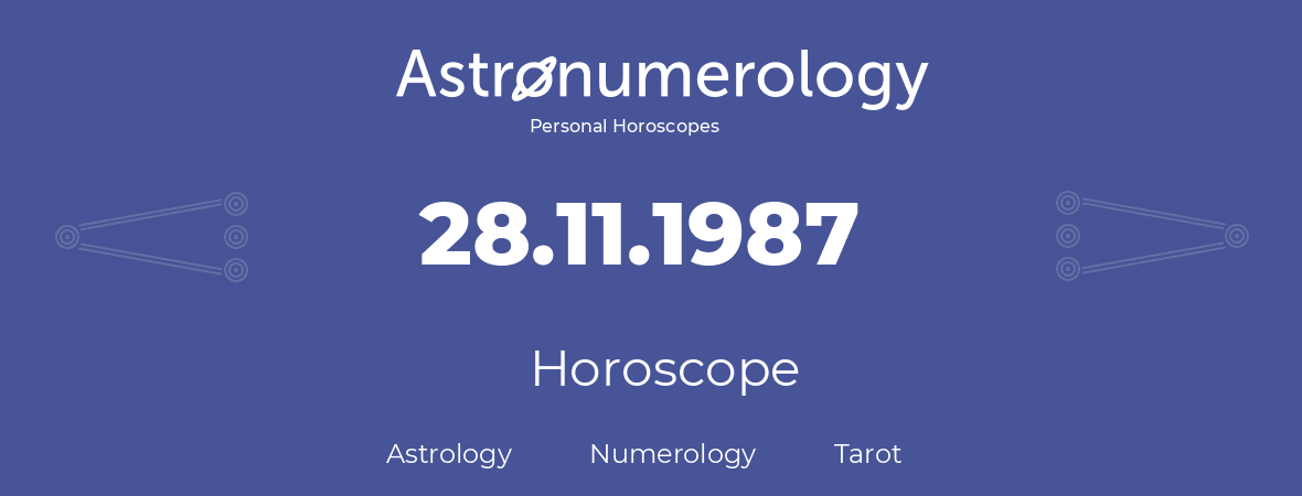 Horoscope for birthday (born day): 28.11.1987 (November 28, 1987)
