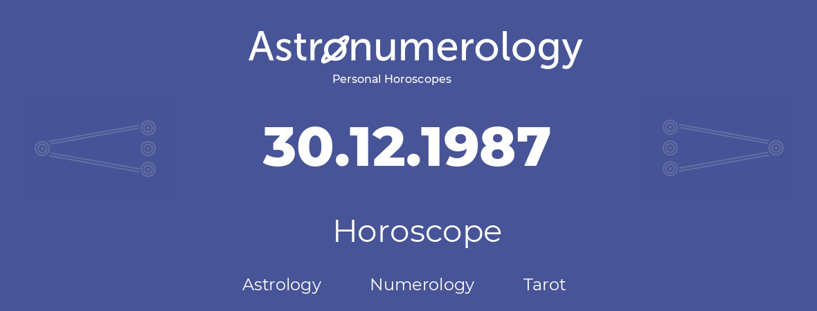 Horoscope for birthday (born day): 30.12.1987 (December 30, 1987)