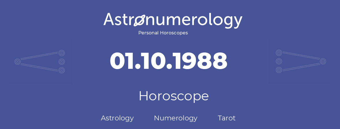 Horoscope for birthday (born day): 01.10.1988 (Oct 1, 1988)