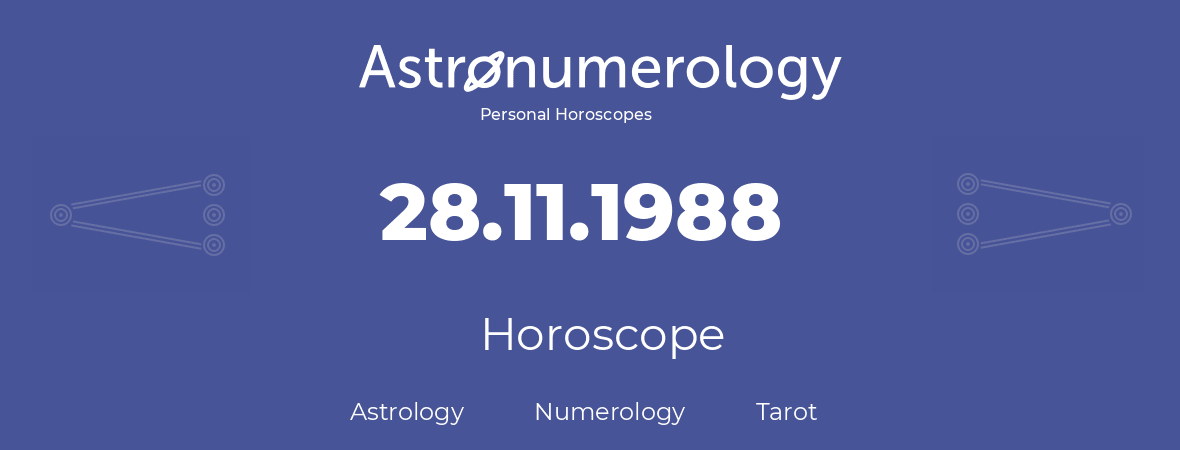 Horoscope for birthday (born day): 28.11.1988 (November 28, 1988)