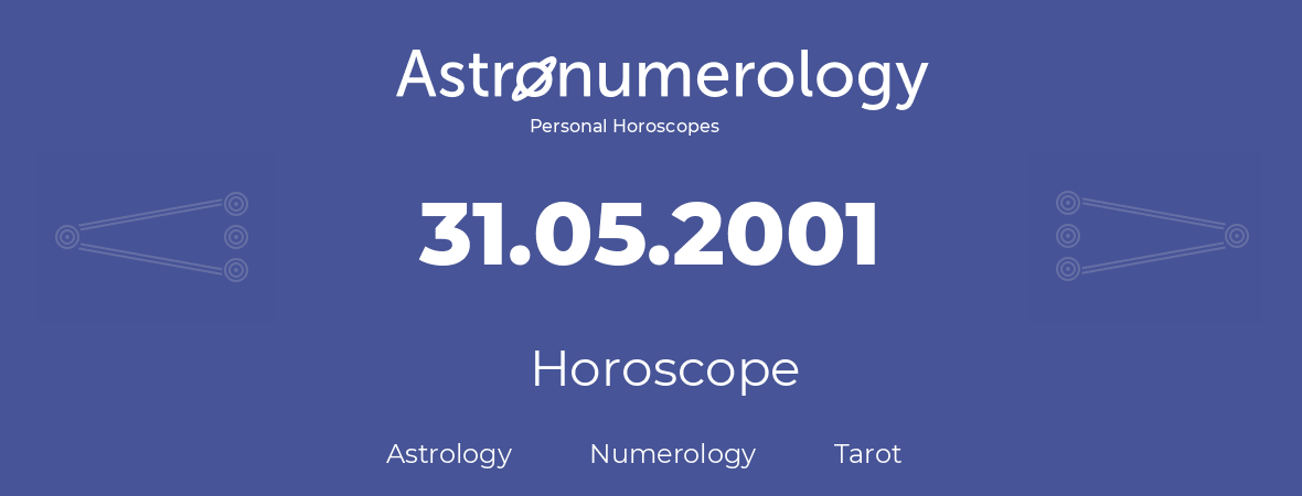 Horoscope for birthday (born day): 31.05.2001 (May 31, 2001)
