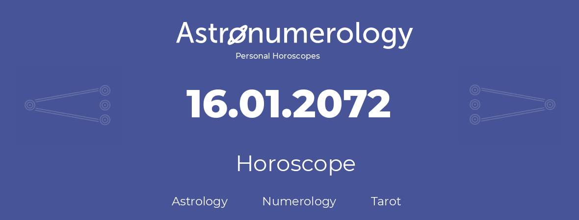 Horoscope for birthday (born day): 16.01.2072 (January 16, 2072)