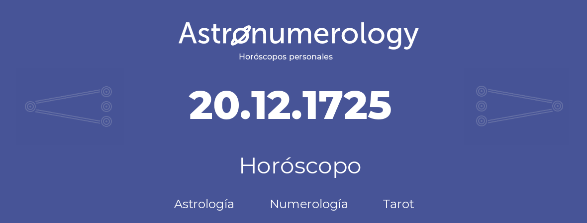 Fecha de nacimiento 20.12.1725 (20 de Diciembre de 1725). Horóscopo.