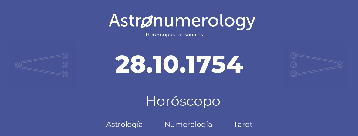 Fecha de nacimiento 28.10.1754 (28 de Octubre de 1754). Horóscopo.