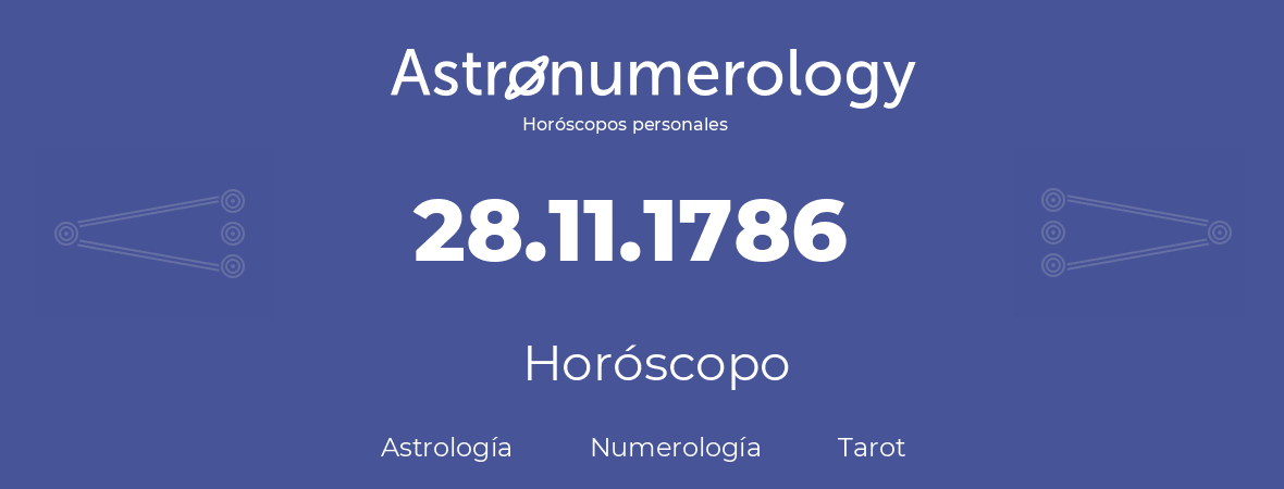 Fecha de nacimiento 28.11.1786 (28 de Noviembre de 1786). Horóscopo.