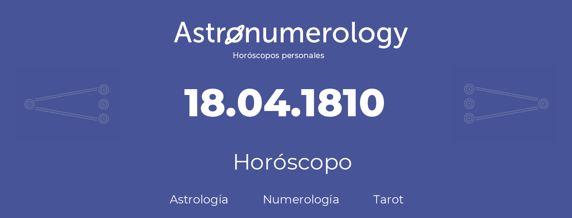 Fecha de nacimiento 18.04.1810 (18 de Abril de 1810). Horóscopo.