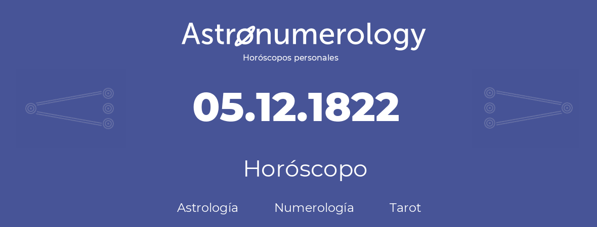 Fecha de nacimiento 05.12.1822 (5 de Diciembre de 1822). Horóscopo.