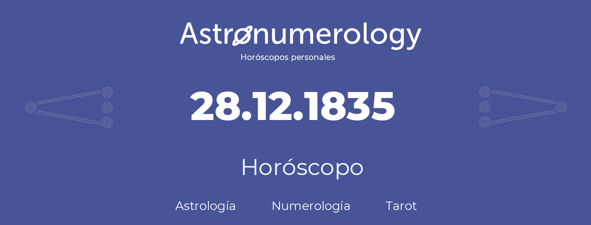 Fecha de nacimiento 28.12.1835 (28 de Diciembre de 1835). Horóscopo.