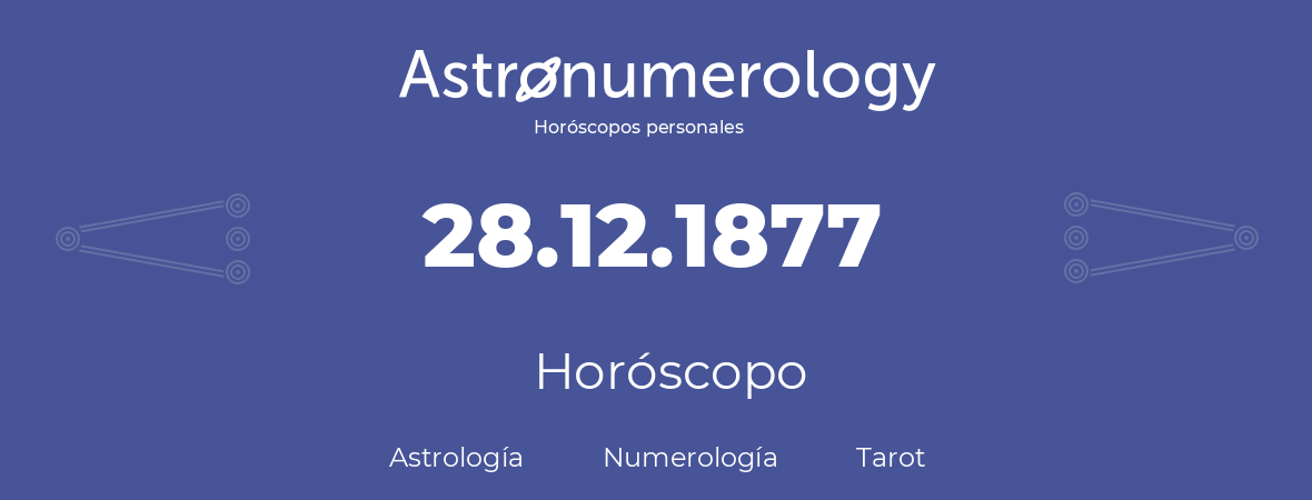 Fecha de nacimiento 28.12.1877 (28 de Diciembre de 1877). Horóscopo.