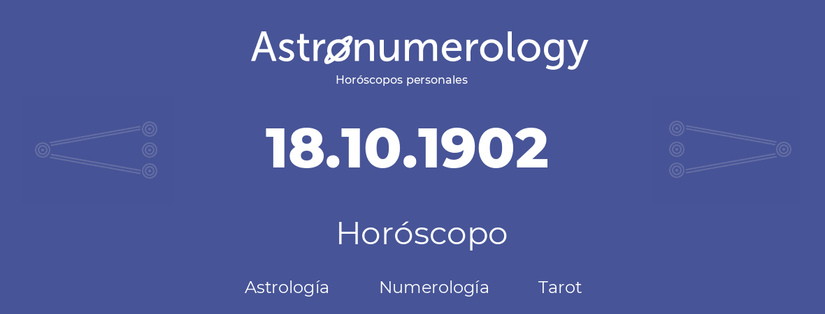 Fecha de nacimiento 18.10.1902 (18 de Octubre de 1902). Horóscopo.