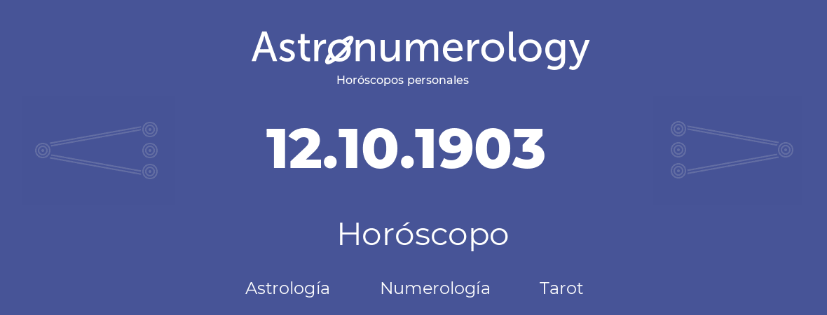 Fecha de nacimiento 12.10.1903 (12 de Octubre de 1903). Horóscopo.