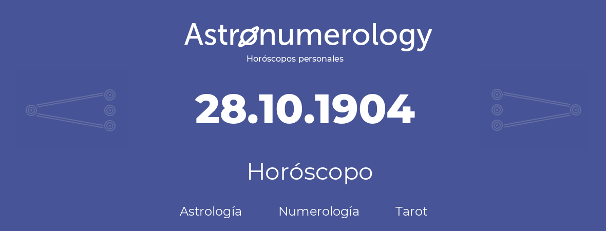 Fecha de nacimiento 28.10.1904 (28 de Octubre de 1904). Horóscopo.