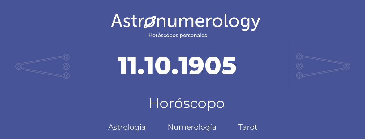 Fecha de nacimiento 11.10.1905 (11 de Octubre de 1905). Horóscopo.