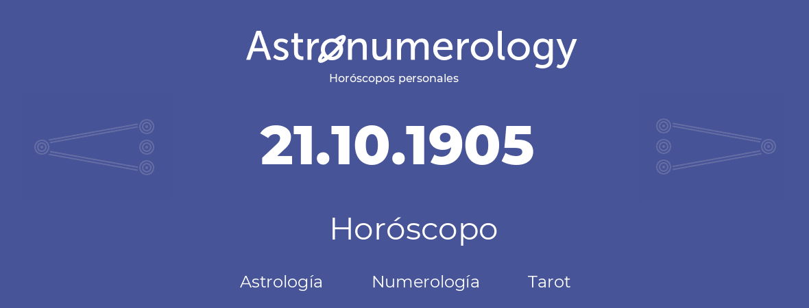 Fecha de nacimiento 21.10.1905 (21 de Octubre de 1905). Horóscopo.