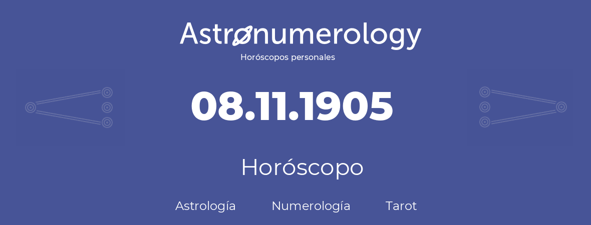 Fecha de nacimiento 08.11.1905 (8 de Noviembre de 1905). Horóscopo.