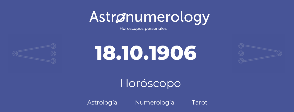 Fecha de nacimiento 18.10.1906 (18 de Octubre de 1906). Horóscopo.