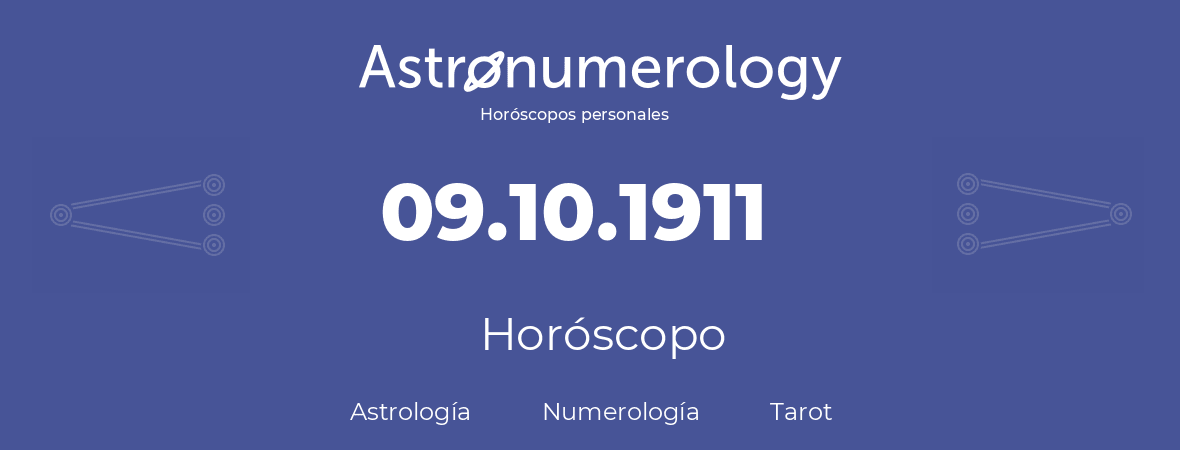 Fecha de nacimiento 09.10.1911 (9 de Octubre de 1911). Horóscopo.