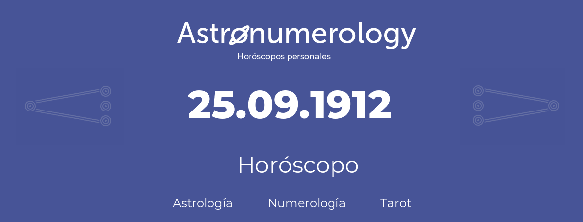 Fecha de nacimiento 25.09.1912 (25 de Septiembre de 1912). Horóscopo.
