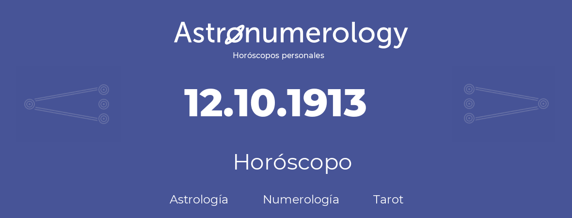 Fecha de nacimiento 12.10.1913 (12 de Octubre de 1913). Horóscopo.