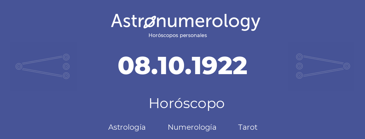 Fecha de nacimiento 08.10.1922 (08 de Octubre de 1922). Horóscopo.