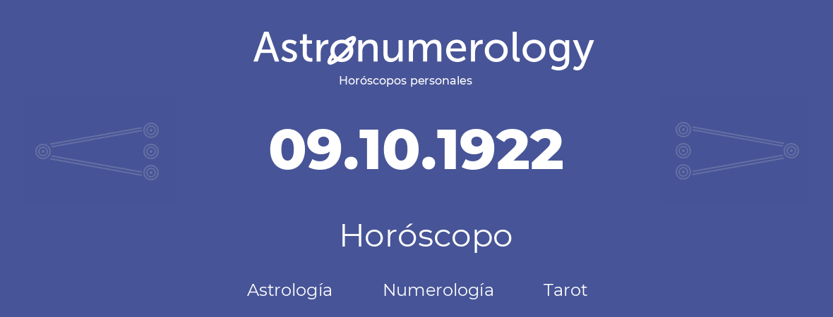 Fecha de nacimiento 09.10.1922 (09 de Octubre de 1922). Horóscopo.