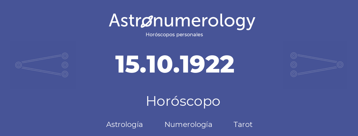 Fecha de nacimiento 15.10.1922 (15 de Octubre de 1922). Horóscopo.