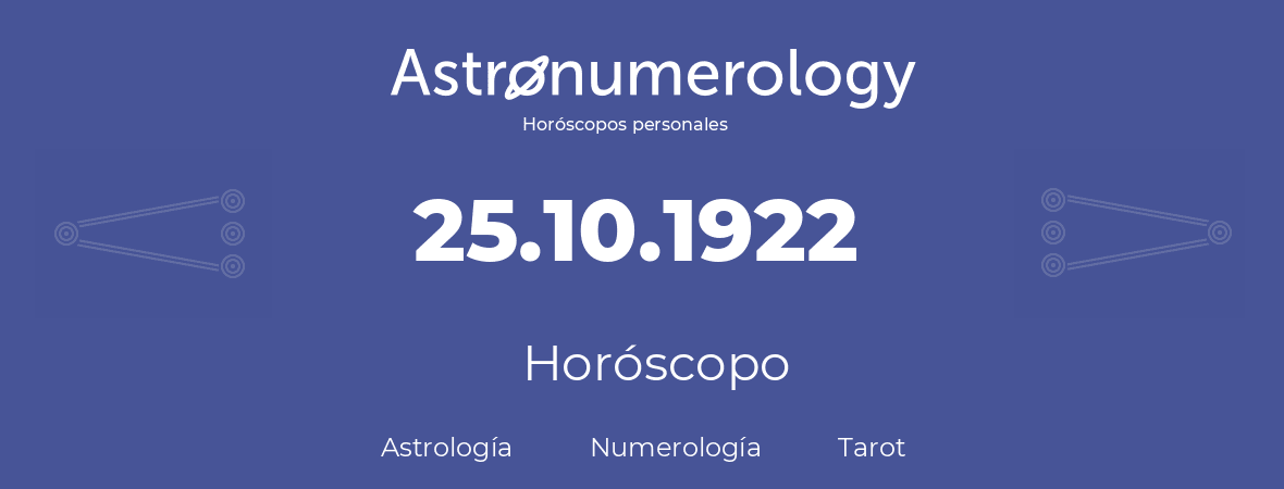 Fecha de nacimiento 25.10.1922 (25 de Octubre de 1922). Horóscopo.