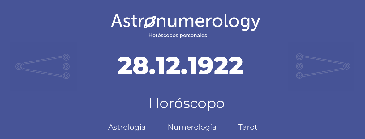 Fecha de nacimiento 28.12.1922 (28 de Diciembre de 1922). Horóscopo.