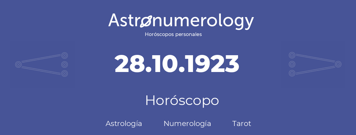 Fecha de nacimiento 28.10.1923 (28 de Octubre de 1923). Horóscopo.