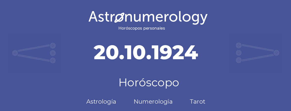 Fecha de nacimiento 20.10.1924 (20 de Octubre de 1924). Horóscopo.
